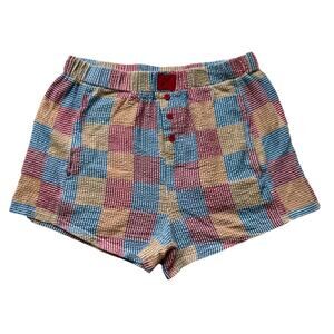 Multicolor Plaid Seersucker boxer/ boyfriend Shorts Women Size L Elastic Waist